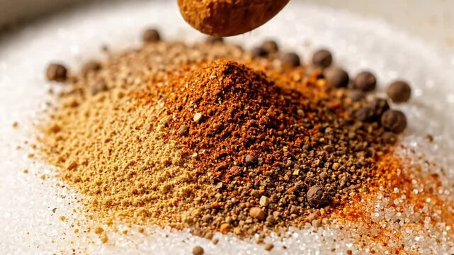 Spices and Sugar in a White Bowl: Culinary Ingredients Preparation for Cooking and Flavoring in Kitchen