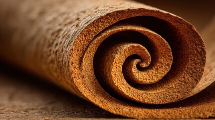 Naklejka premium Rolled cinnamon stick placed on a surface as a symbol of cyclic planning and ranking in the context of wellness