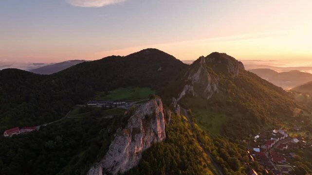 Aerial view of Vrsatec hill in Slovakia - Sunset