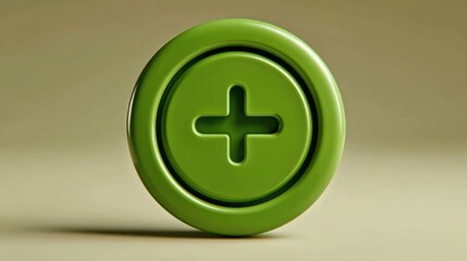 Obraz premium A green circular button with a plus sign indicating growth and enhancement in digital interfaces and user experience design