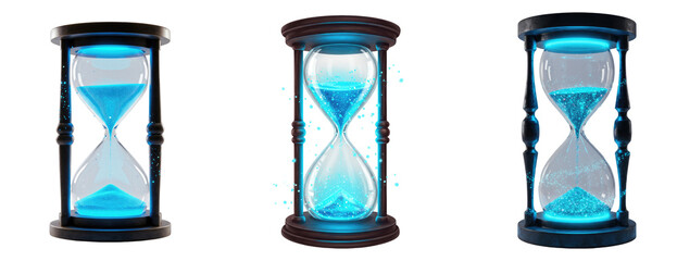Fototapeta premium Blue classic sand timers set transparent background 