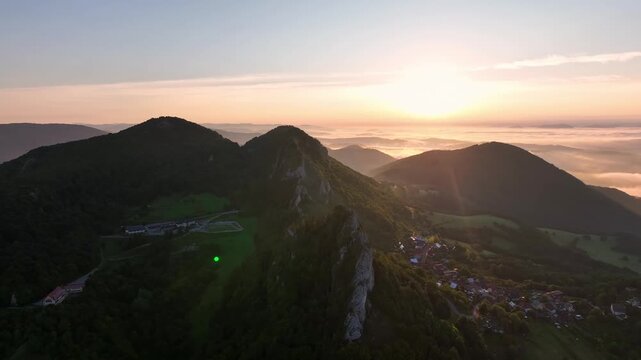 Aerial view of Vrsatec hill in Slovakia - Sunset