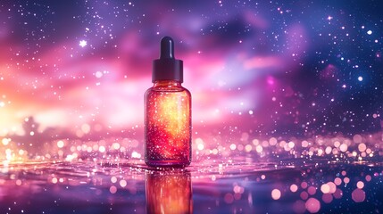 Essence liquid bottle under the starry sky