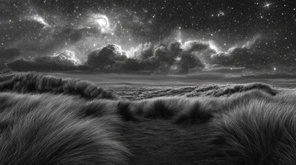 Obraz premium Vast open prairie under a sky teeming with nebulae and stars