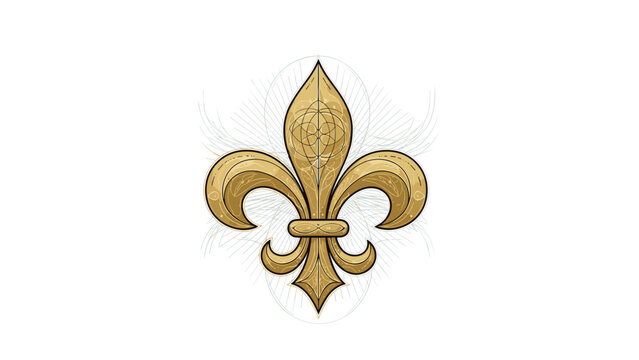 Golden fleur-de-lis symbol in ornate design on white background  