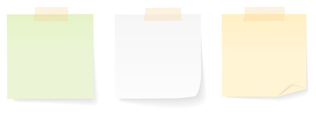 Three blank paper notes with tape
