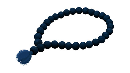 Close-up vector of Islamic prayer beads (Tasbih) with a silk tassel, wooden texture, isolated on white.