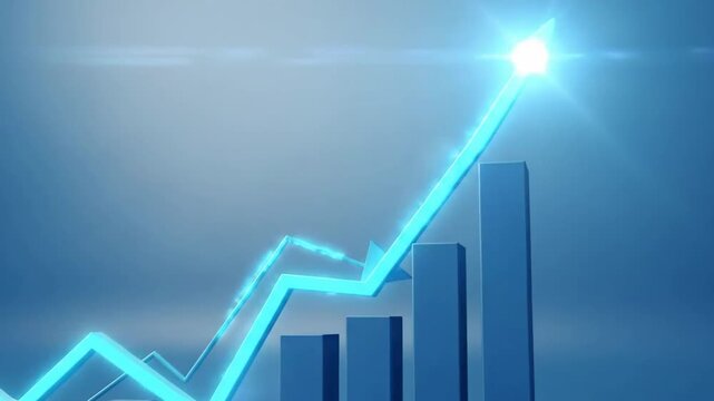 Rising chart with a blue arrow pointing upwards, indicating growth and success.