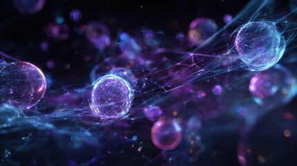 Abstract Sci-Fi Nebula Orbs with Glowing Network Connections and Cosmic Dust