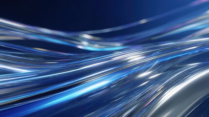 Abstract Blue Waves of Light Trails with Metallic Sheen and Bokeh Effects.