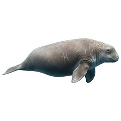 Steller's Sea Cow Marine Mammal Side View 3D Illustration Isolated on White Background"