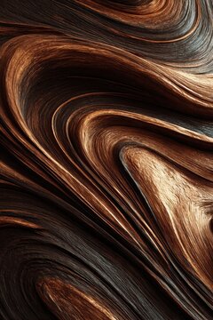 Abstract Swirls of Rich Copper and Dark Mahogany Wood Grain Texture.