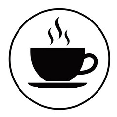 Obraz premium A steaming cup of coffee on a saucer, illustrated in a simple black and white graphic