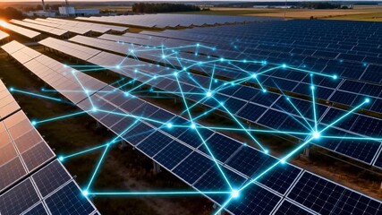 Solar panels field with glowing network - Powered by Adobe
