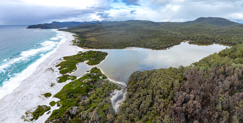 Friendly beach and saltwater lagoon, Tasmania