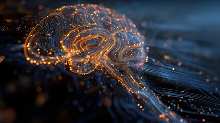 Abstract Digital Brain with Glowing Neural Network Connections - AI, Machine Learning, and Data Processing Concept
