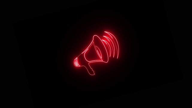 Abstract neon sound icon speaker on black background. Hand mike icon animation. 4k video .