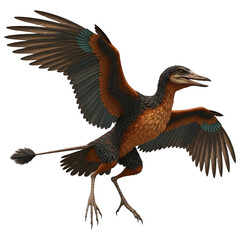 Archaeopteryx Prehistoric Bird Flying 3D Illustration Isolated on White Background"