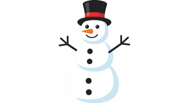Playful cartoon snowman illustration with scarf and top hat in a snowy winter scene.