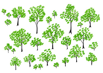 Hand drawn watercolor green tree illustration set　手書きの木と森のイラストセット