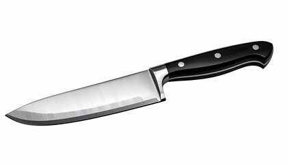 Sharp Kitchen Knife with Black Handle on White Background.
