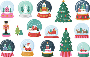 Colorful Christmas Snow Globes and Decorations holiday