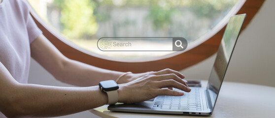 Searching Browsing Internet Data Information Networking Concept, Businessman using a search box for information on the Internet. finding data, information.