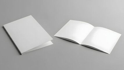 Blank Open and Closed Booklet Mockup on Gray Background.