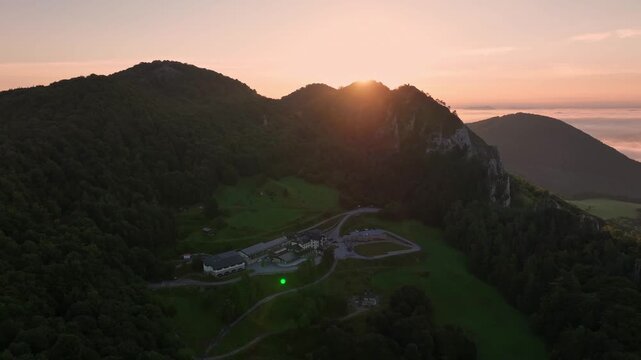 Aerial view of Vrsatec hill in Slovakia - Sunset