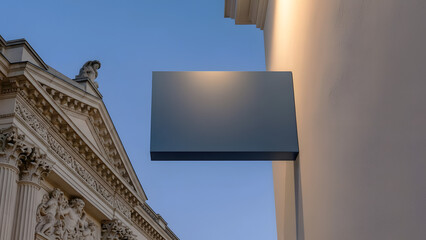 Blank Outdoor Signboard Mockup on Classical Building Exterior.