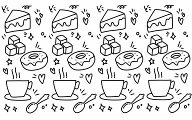 Seamless pattern background Food and ingredient kids hand drawing set illustration isolated on white background