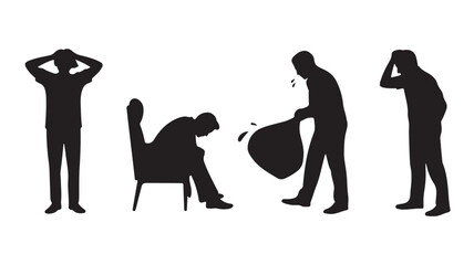 Black Silhouettes of People Experiencing Stress and Frustration in Office