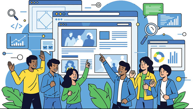 Diverse Team Collaborating on Web Design Digital Marketing Strategy - Powered by Adobe