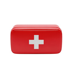 Fototapeta premium A closed red first aid kit with a white cross symbol, isolated on transparent background