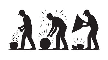 Man Pouring Water, Mixing Cement, and Pouring Concrete