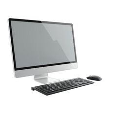 Fototapeta premium Modern all in one computer with keyboard and mouse isolated on transparent background