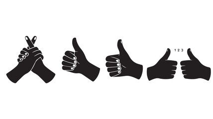 Black Hand Silhouettes with Scissors and Thumbs Up on White Background