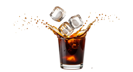Ice cubes dropping into cold coffee splash