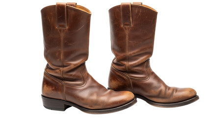 Brown leather cowboy boots on white background