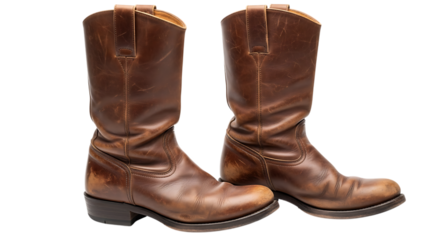 Brown leather cowboy boots on white background