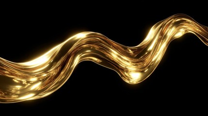 Abstract molten gold liquid swirling with iridescent sheen on a black background