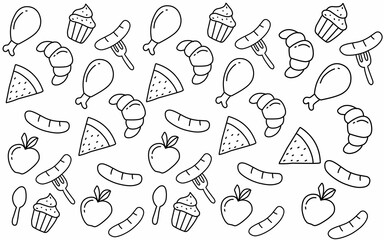 Seamless pattern background Food and ingredient kids hand drawing set illustration isolated on white background