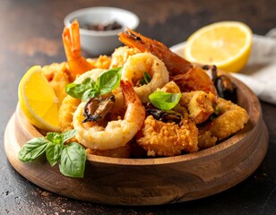 Seafood Fritto Misto with Lemon and Herbs.