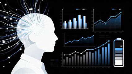 Human head with data charts and brain activity - Powered by Adobe