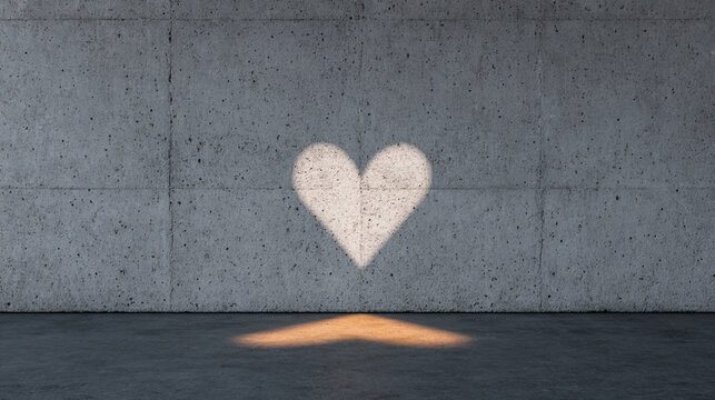 Heart concrete wall shadow light shape texture minimal abstract romance Heart concrete wall with glowing light shadow shape, minimal abstract design with strong texture, romantic mood and urban