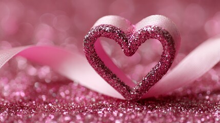 Fototapeta premium Glittering Pink Heart Ribbon: Romantic Decor for Valentine's Day Celebrations