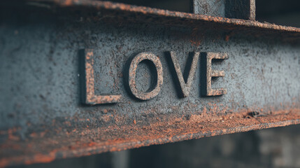 Love metal rust texture valentine word typography closeup detail romance love metal rust texture valentine word typography closeup detail romance concept on aged surface with warm emotional mood