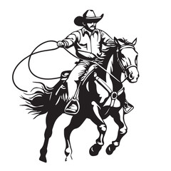 Fototapeta premium cowboy riding a horse with a lasso