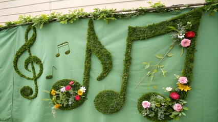 Music Notes Made of Grass and Flowers 