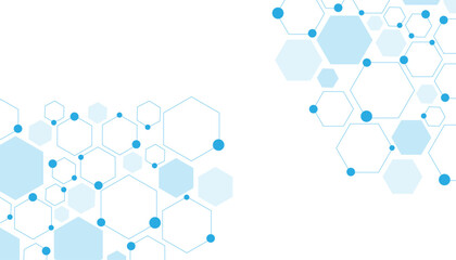 Science network pattern blue Hexagonal abstract background. Big Data Visualization structure elements . Health care and science medical pattern innovation. Template design with concept Dots and lines.